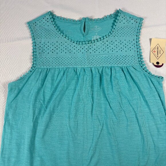 St. John's Bay Tops - NWT St. John's Bay Aqua Eyelet Embroidered Yoke Tanktop. Size Medium. MSRP $27